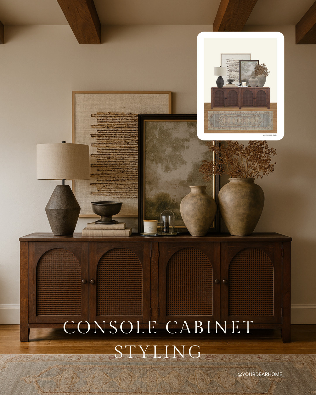 If you have a living room or a long entryway, this console setup is such an easy way to make the space feel designer without trying too hard.
It’s just a few warm pieces layered together, but they add so much character and make the whole area feel more put together. 

 #LTKHome