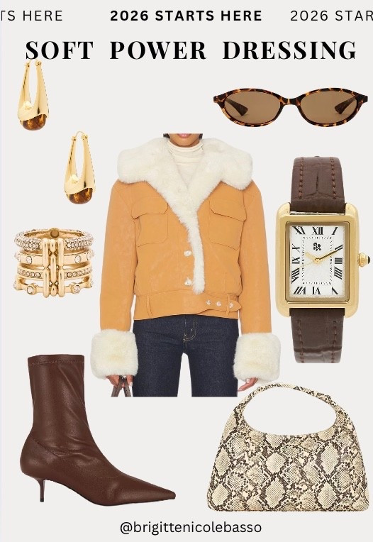 Warm leather, shearling texture, and gold accents bring structure without stiffness. This look leans into timeless silhouettes, heritage accessories, and quiet luxury details—proof that confidence in 2026 is subtle, considered, and built to last.
soft power dressing, 2026 style trends, shearling jacket outfit, leather jacket winter outfit, quiet luxury fashion, warm neutral outfits, heritage style, gold jewelry styling, capsule wardrobe essentials, classic winter outfit


#LTKgrwm #LTKootd