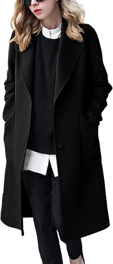 chouyatou Women's Winter Casual Single Breasted Long Wool Coat Formal Office Wool Overcoat | Amazon (US)