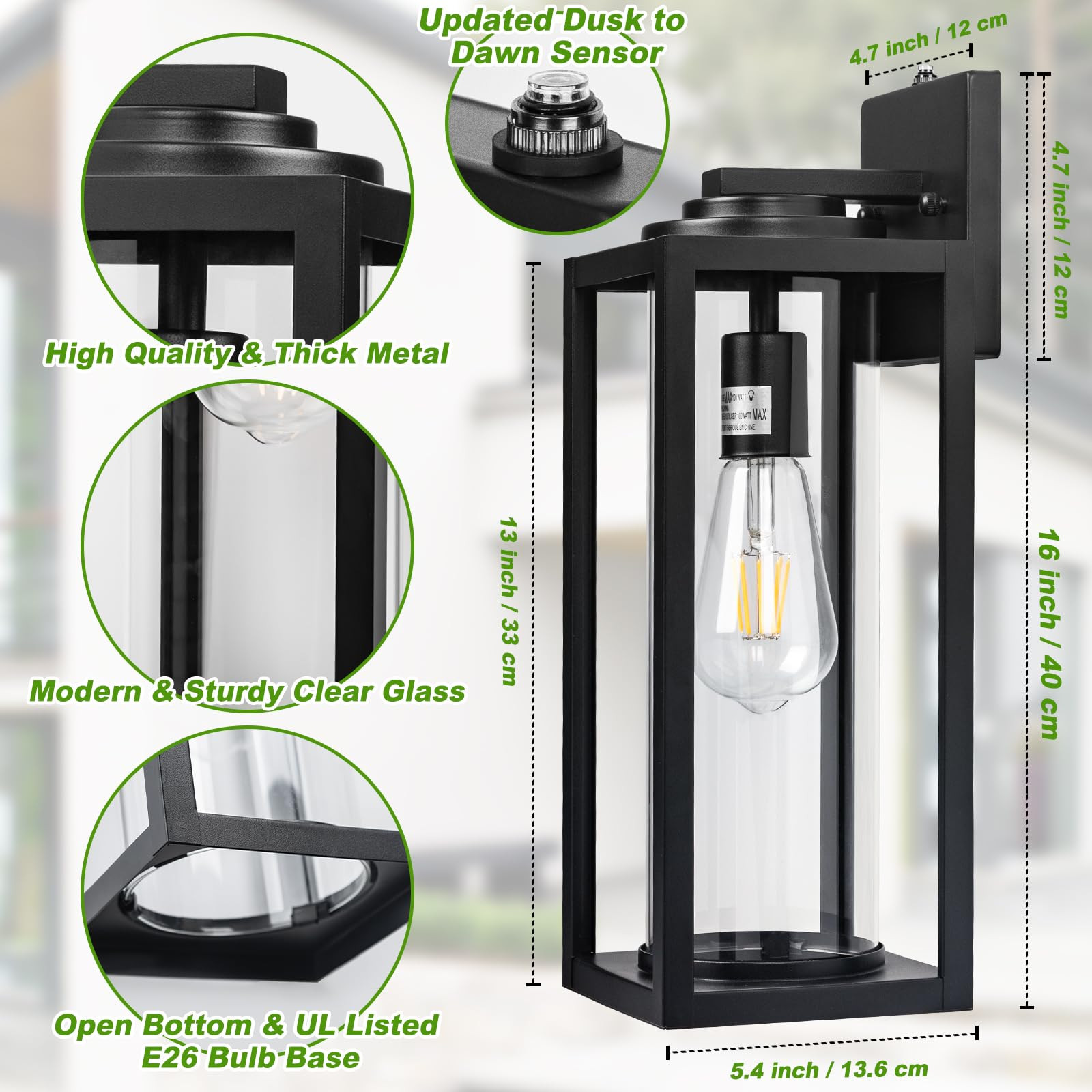 16 inch Dusk to Dawn Outdoor Wall Light - 2 Pack Exterior Waterproof Outside Lighting, Modern Por... | Amazon (US)