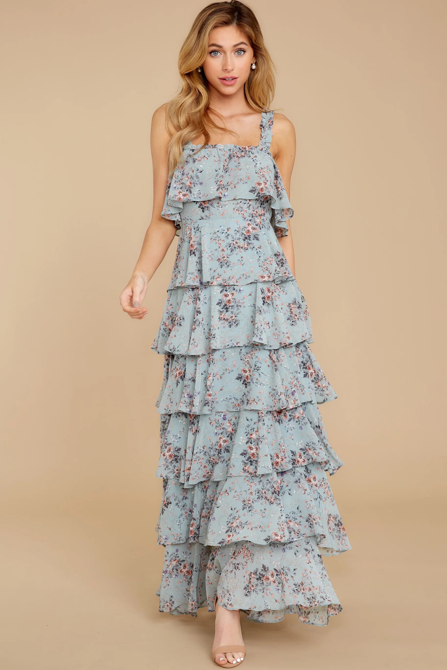 The Story's Not Over Light Blue Floral Print Maxi Dress | Red Dress 