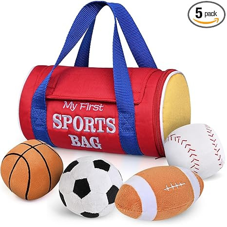 KMUYSL Baby Toys 0-12 Months, My First Sports Bag Plush Toy - 4 Sensory Balls Soft Toys with Crin... | Amazon (US)