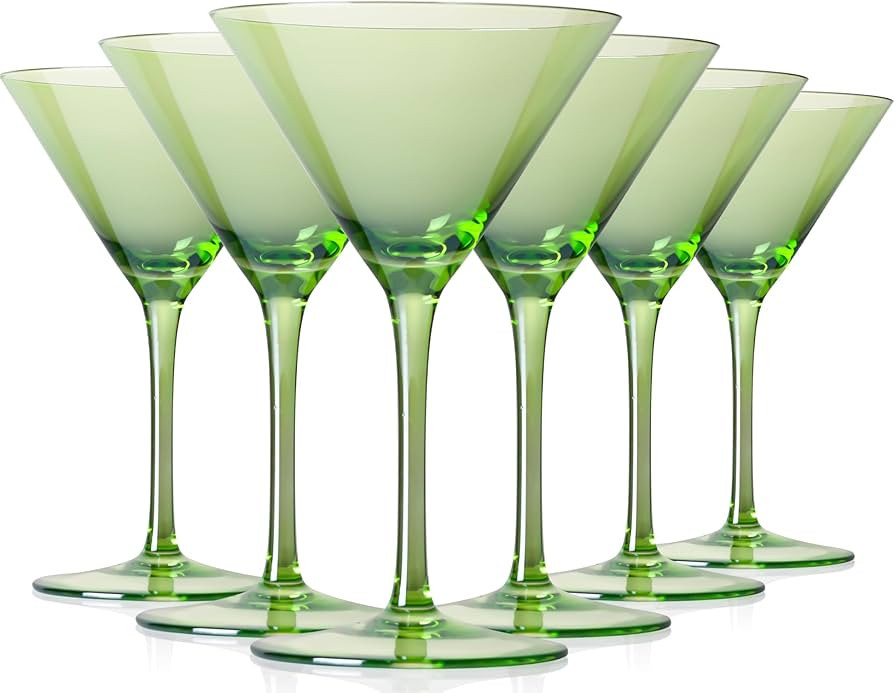 Physkoa Green Cocktail Martini Glasses Set of 6 - Cocktail Party 7Oz Hand Blown Cocktail Glasses ... | Amazon (US)