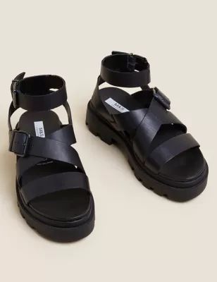 Wide Fit Leather Buckle Ankle Strap Sandals | M&S Collection | M&S | Marks & Spencer IE
