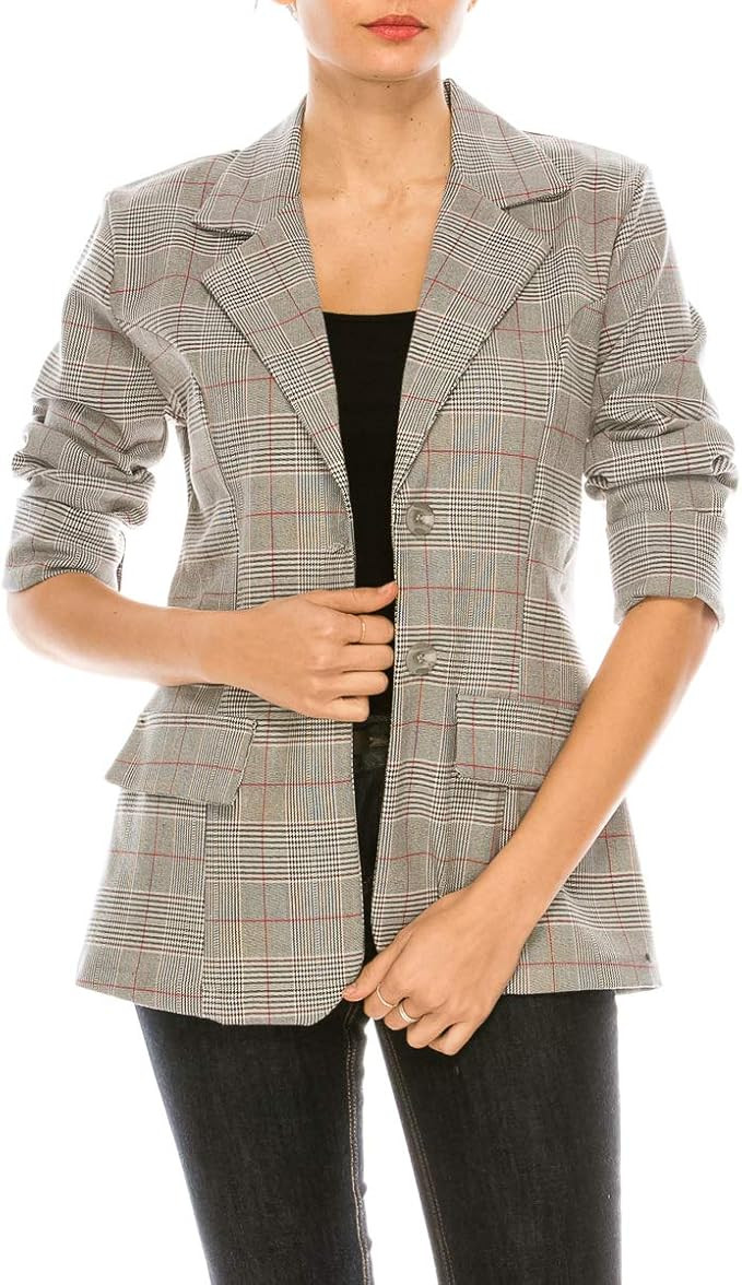Womens Business Office Casual Grey Check Parisian Blazer Pants Suit Set ST1752 | Amazon (US)
