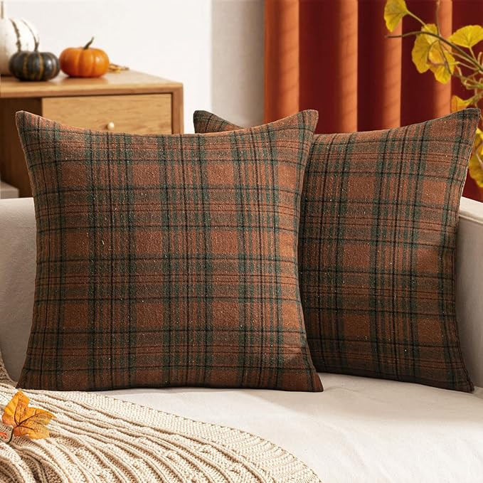 Woaboy Set of 2 Scottish Tartan Plaid Throw Pillow Covers Farmhouse Classic Plaid Decorative Squa... | Amazon (US)