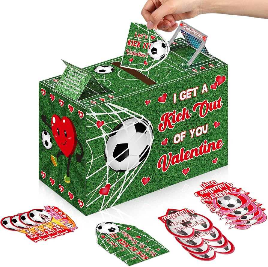 Pasimy Valentine Card Box with 32 Football Valentines Cards Valentine's Day Mailbox Set for Boys ... | Amazon (US)