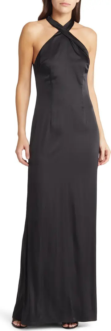 Lulus Waltz with You Halter Satin Column Gown | Nordstrom | Nordstrom