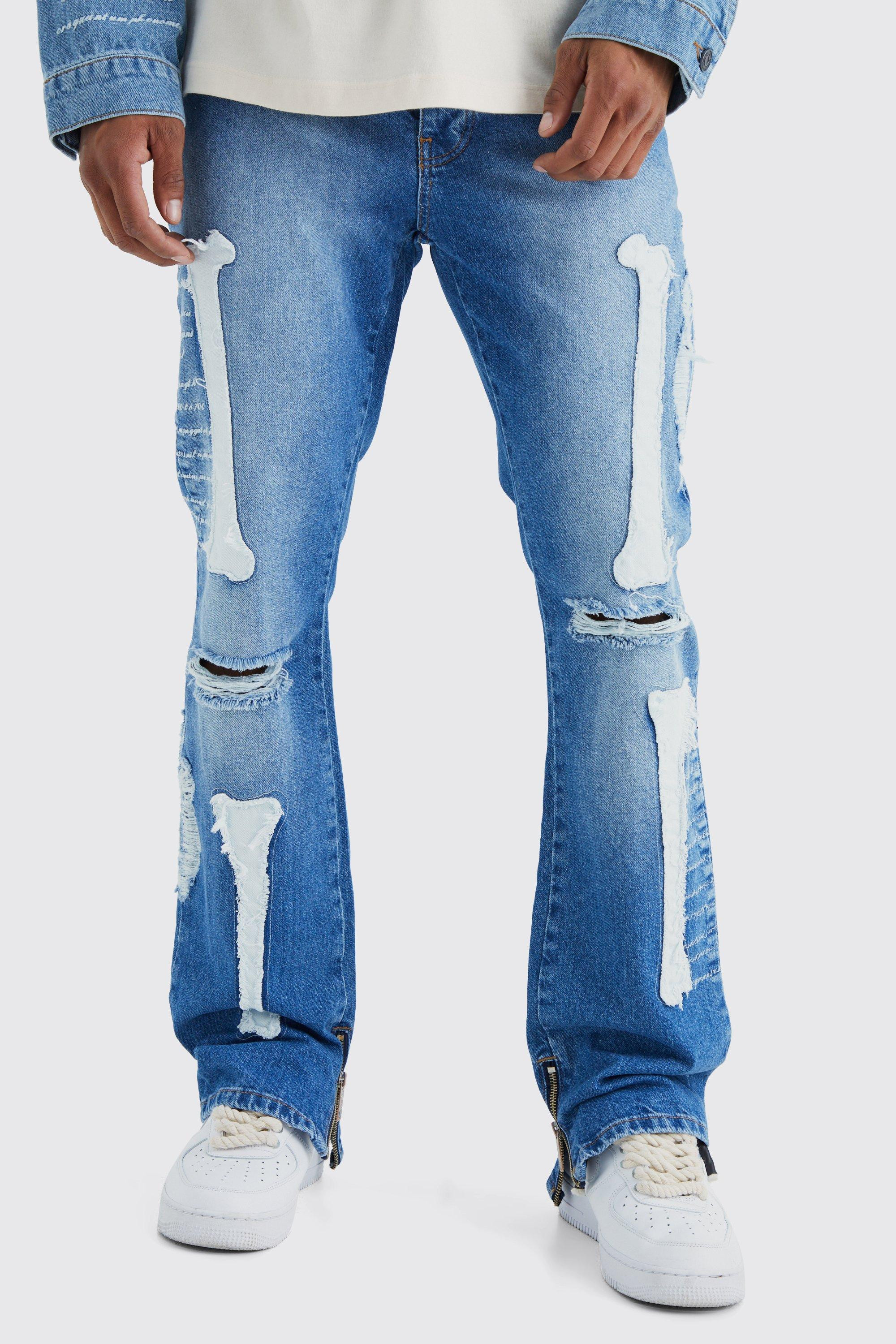 Slim Rigid Flare Skeleton Applique Jeans | boohooMAN (US & Canada)