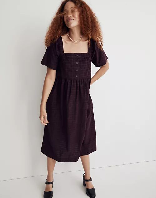 Corduroy Square-Neck Midi Dress in Windowpane | Madewell