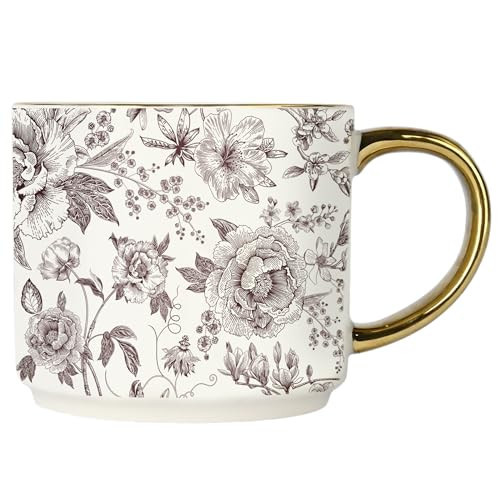 Sweet Water Decor Brown Delft Mug with Gold Handle, 14oz Fine Bone China Coffee Cup for Tea, Latte, or Hot Cider, Vintage Floral Fall Drinkware, Hostess & Housewarming Gift for Women & Teachers | Amazon (US)