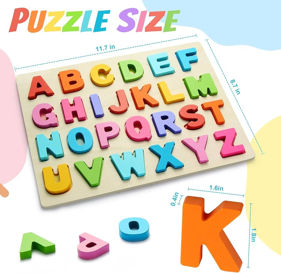 Wooden Puzzles for Toddlers, ABC Alphabet Puzzle, Learning Toys, Preschool Learning Activities, P... | Amazon (US)