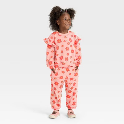 Toddler Girls' French Terry Set - Cat & Jack™ Peach Orange 18M | Target