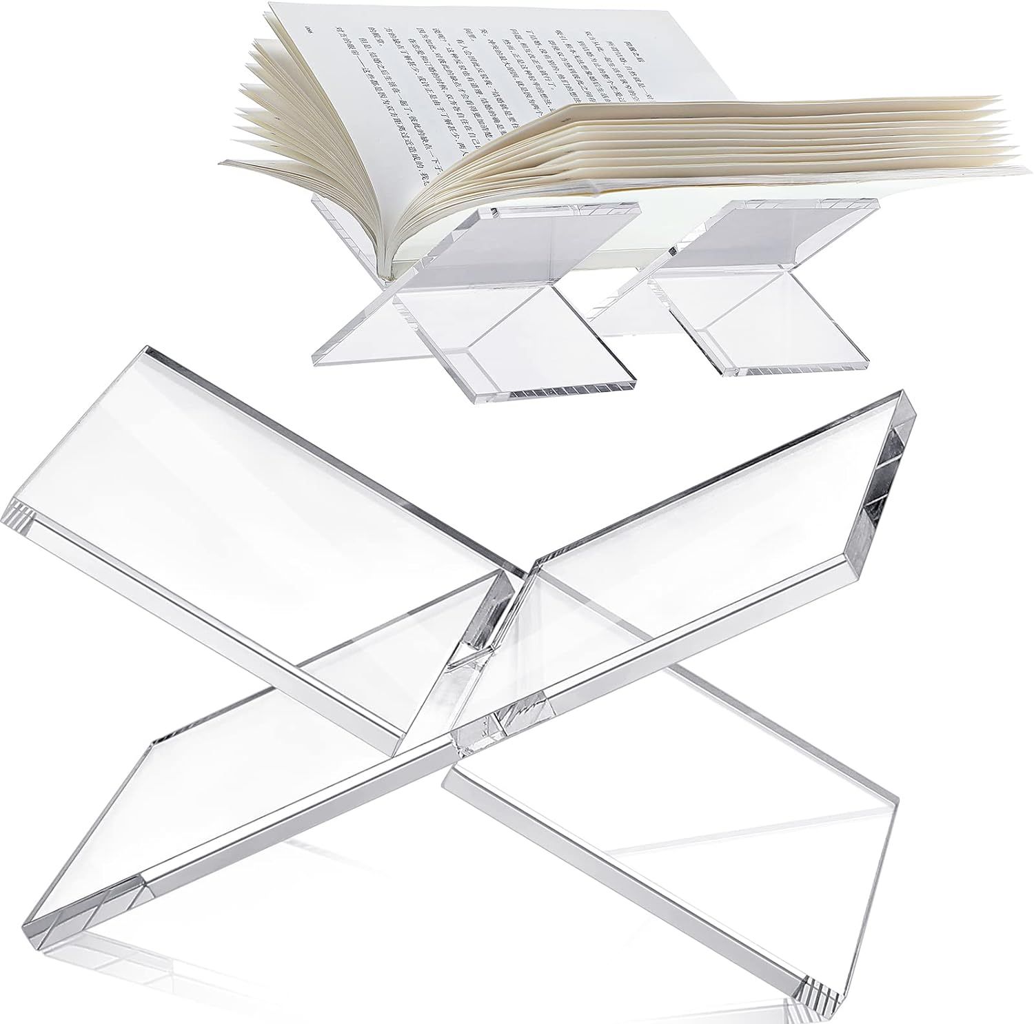 2 Pieces Mini Clear Acrylic Book Stand Small Reading Book Holder for Open and Closed Books Displa... | Amazon (US)