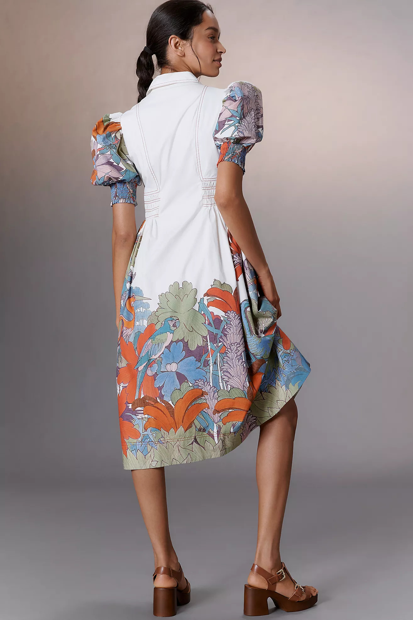 Maeve Puff-Sleeve Smocked Shirt Dress | Anthropologie (US)