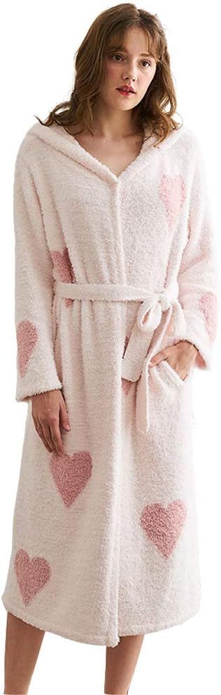 Comfortable Hooded Sherpa Robe, Simple Warm Love Plush Sweet Feather Yarn Bathrobe Women's Soft H... | Amazon (US)