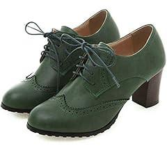 VIMISAOI Women's Vintage Oxfords Brogues Wingtip Chunky Block Heel Shoes, Lace-up Perforated Stac... | Amazon (US)