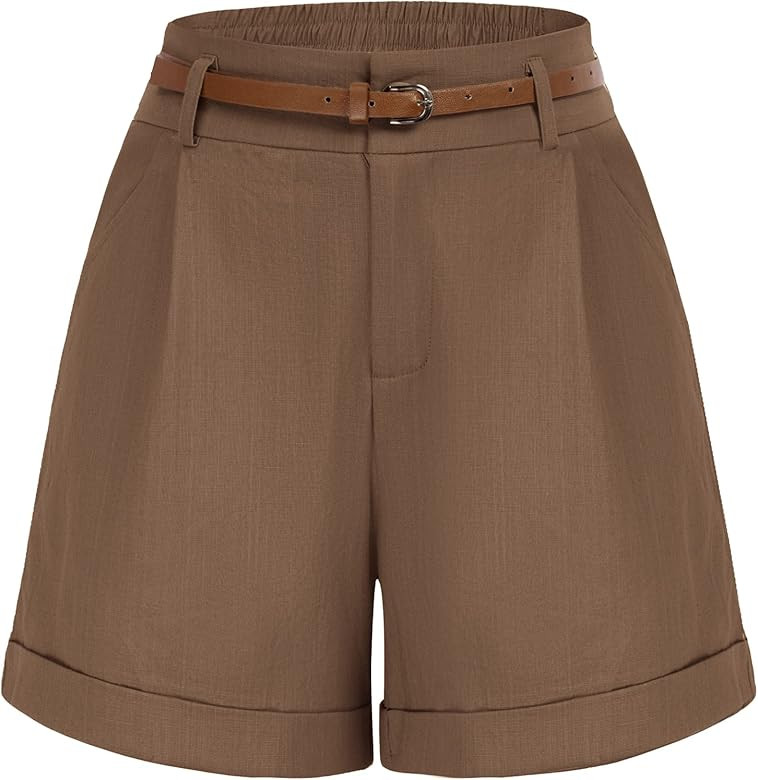Belle Poque Women Bermuda Shorts Elastic Waist Wide Leg Shorts with Pockets & Belts | Amazon (US)