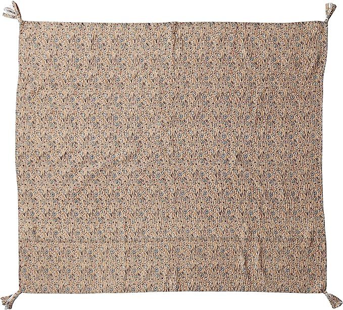 Creative Co-Op Cotton Kantha Stitch Floral Print and Tassels, Multicolor Throw Blanket, Multi | Amazon (US)