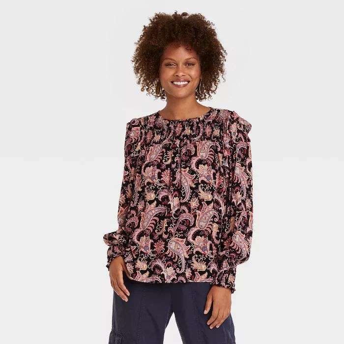 Women's Ruffle Long Sleeve Smocked Blouse - Knox Rose™ | Target