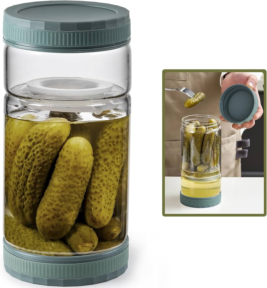 LANDNEOO 1 Pack 36oz Glass Pickle Jar with Strainer Flip, Airtight Olive or Kimchi Hourglass Cont... | Amazon (US)