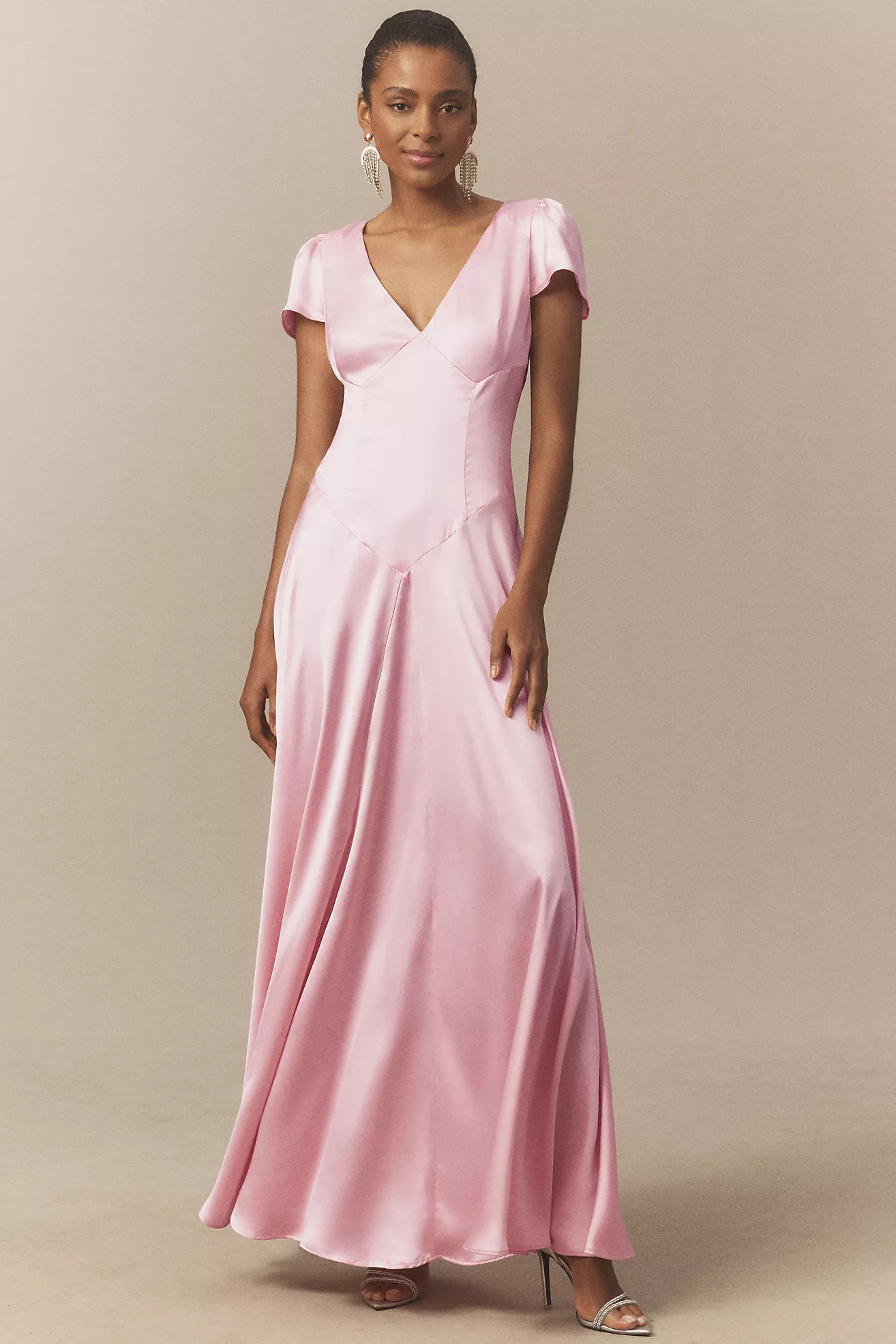 BHLDN Sammie Short-Sleeve Bow-Back Satin Maxi Dress | Anthropologie (US)
