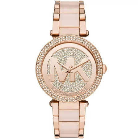 Michael Kors Women s Parker Crystal Pave Logo Rose Gold Watch MK6176 | Walmart (US)