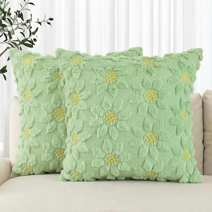 AVOIN colorlife Spring Summer Green Sunflower Throw Pillow Covers Set of 2, 18 x 18 Inch Seasonal... | Amazon (US)