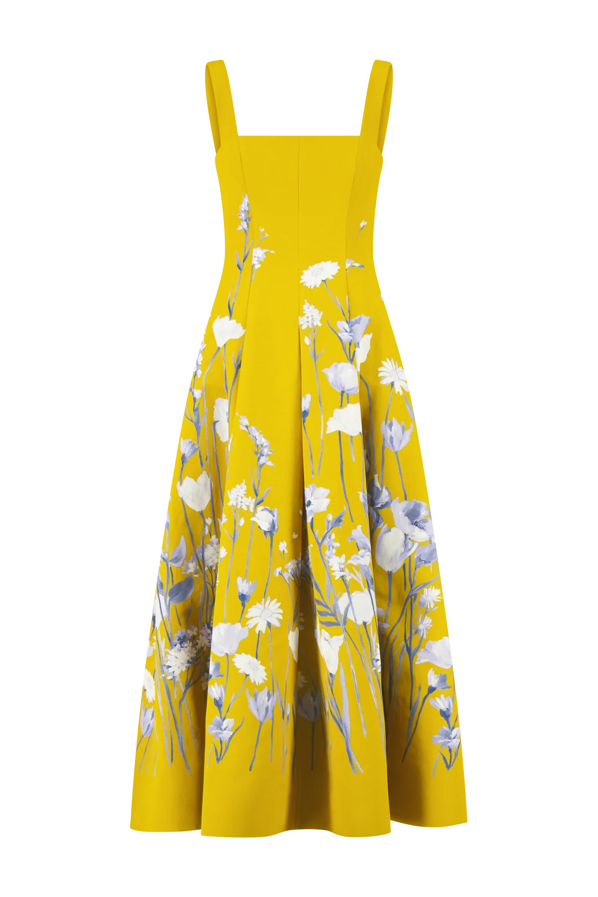 Floral Faille Square Neck Full Dress in Ochre Multi | Over The Moon