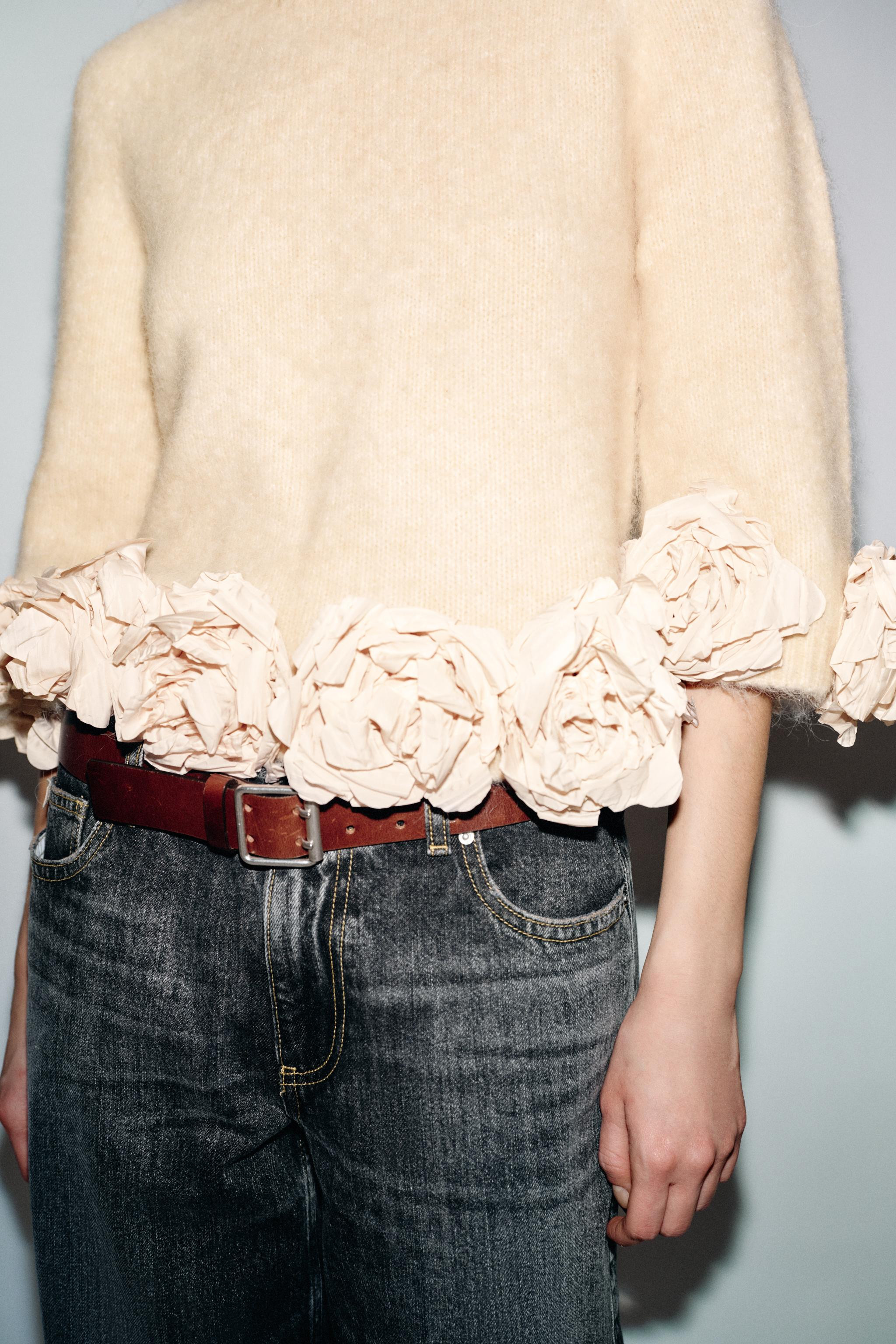 FLORAL TEXTURED COMBO KNIT JUMPER | Zara US