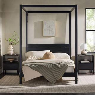 Minimalist Black Solid Wood Frame Full Canopy Bed | The Home Depot