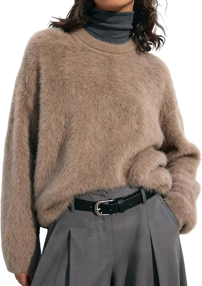 Gihuo Womens Fuzzy Sweaters Long Sleeve Pullover Fur Sweater Fall Sweaters 2025 Knit Sweater Jump... | Amazon (US)
