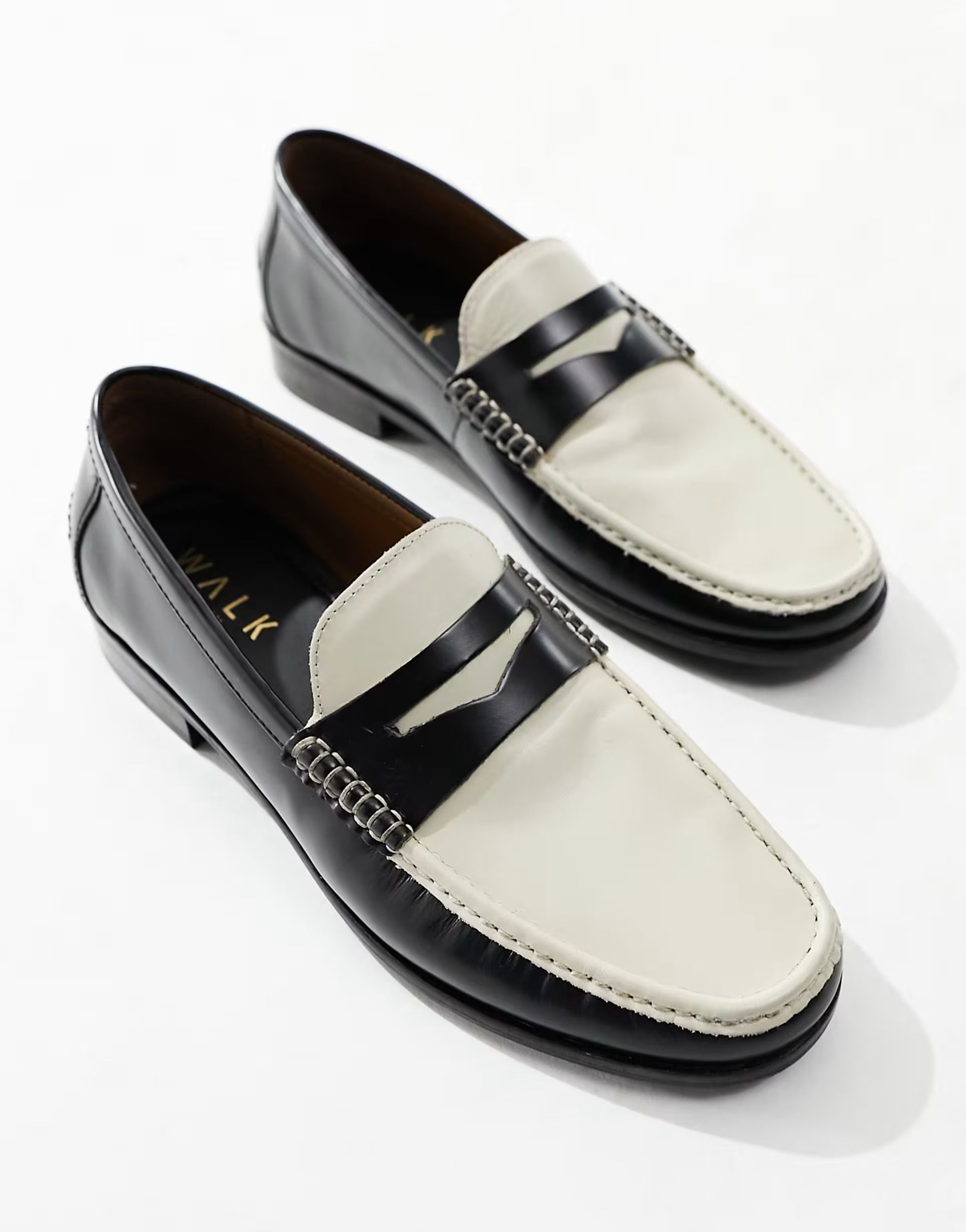 Walk London Tino saddle loafers in black and white leather | ASOS (Global)