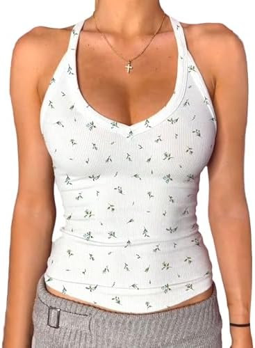 Danysu V Neck Racer Back Tank Top for Women Padded Ribbed Long Tank Fitted Basic Cami Tops | Amazon (US)