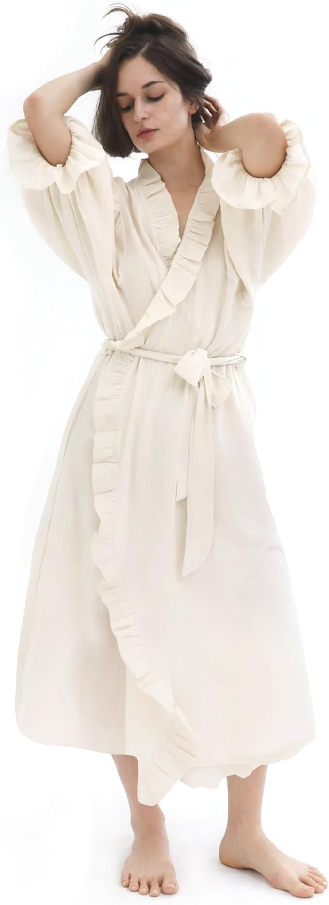 NOTHING FITS BUT Muslin Gauze Maternity Robe for Hospital, Nursing Nightgown Puffed Sleeves Cotto... | Amazon (US)
