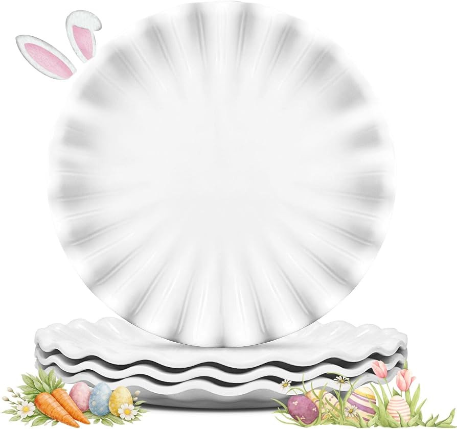Melamine Easter Plates Set of 4, Scalloped Edge Dinner Plates, Shatter-Proof & Lightweight, Sprin... | Amazon (US)