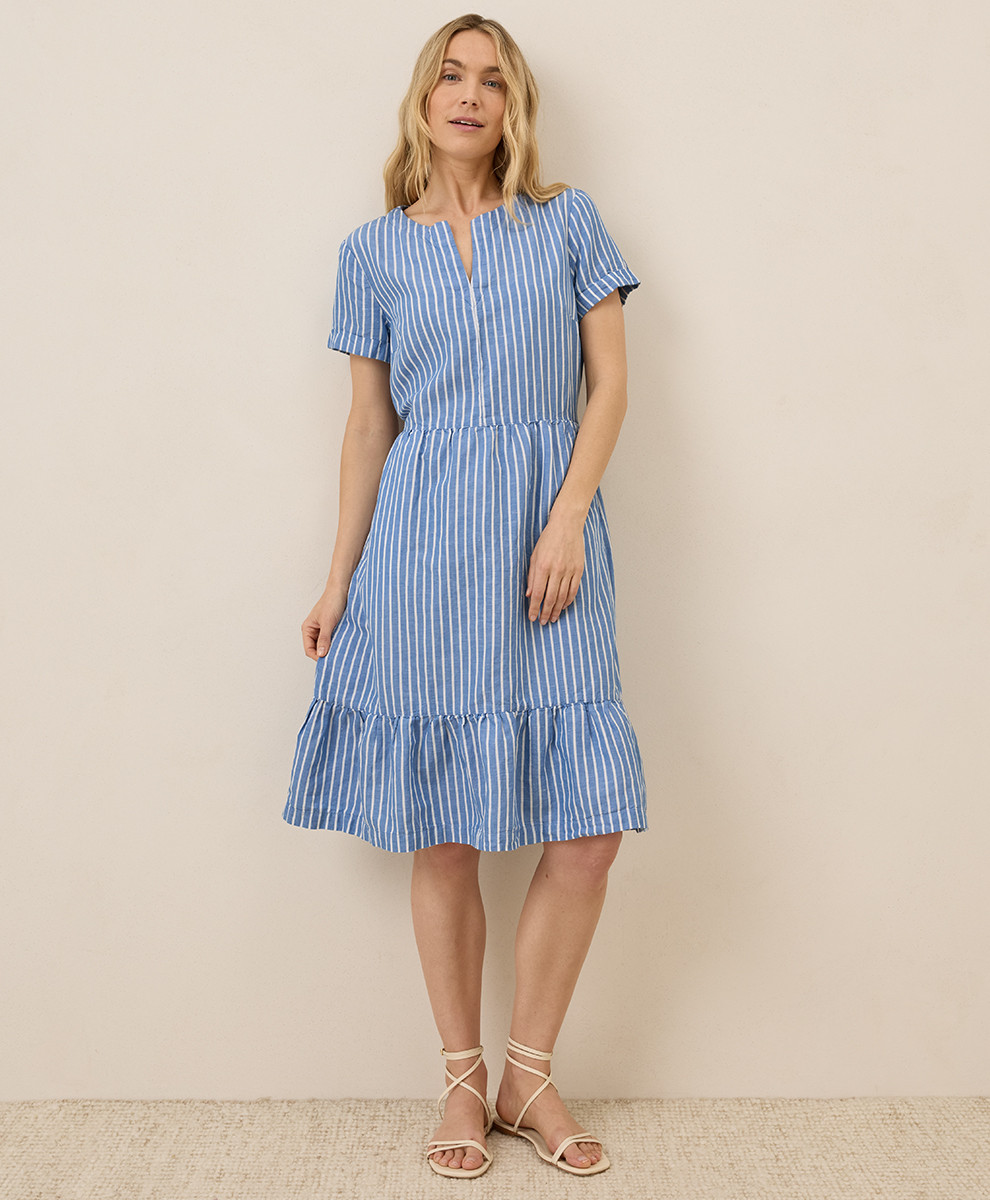 Women's Bondi Stripe Canopy Linen Blend Notch Neck Dress XX | Pact Apparel