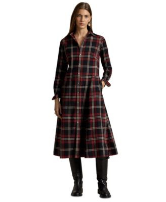Polo Ralph Lauren Women's Plaid Long-Sleeve Midi Shirt Dress - Red Multi Plaid | Macy's