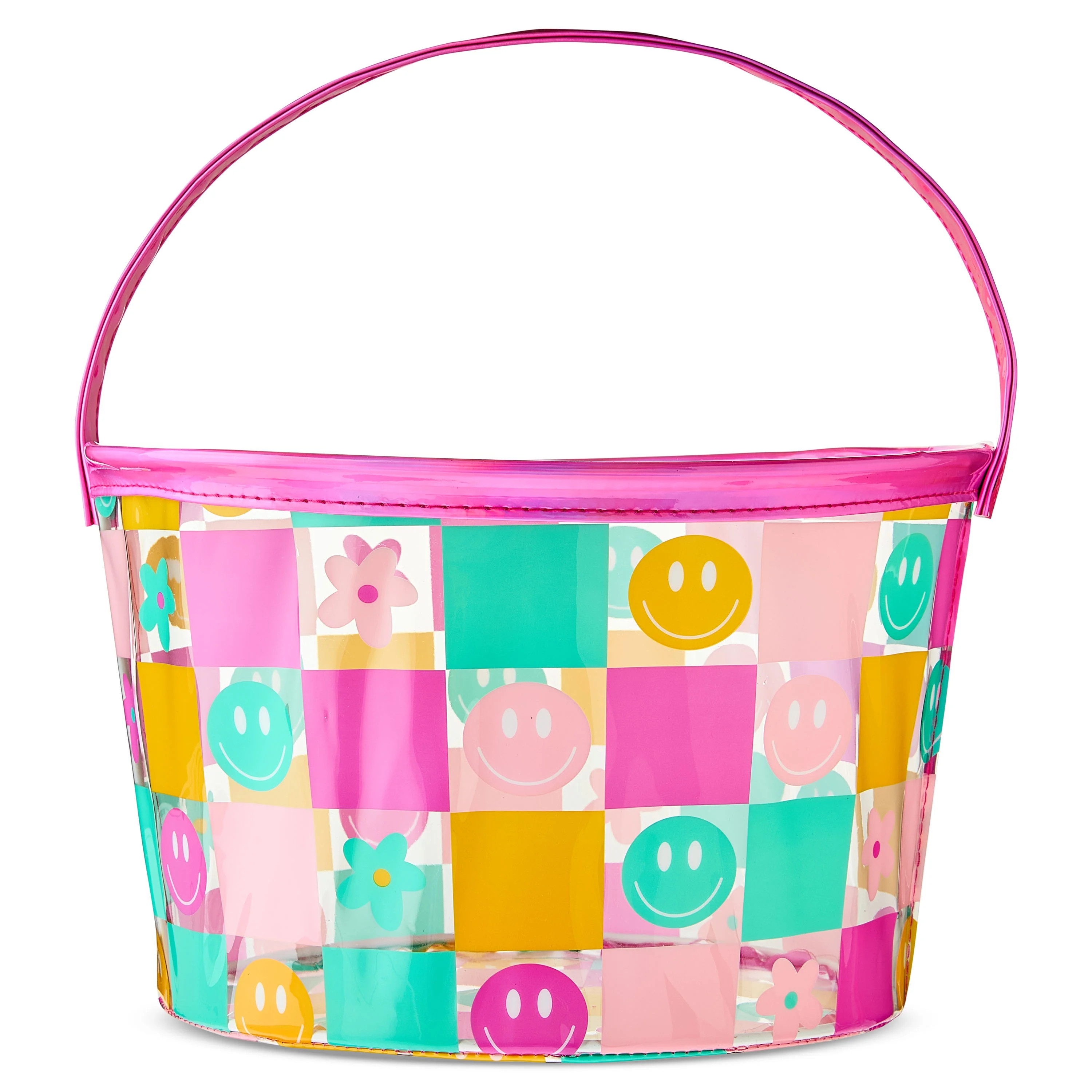 Transparent Checkered Smiley Face Basket, Multicolor, 11" x 7", Easter by Way To Celebrate | Walmart (US)