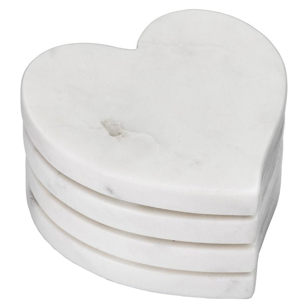 Simon Pearce Modern Classic White Marble Heart Coaster - Set of 4 | Kathy Kuo Home