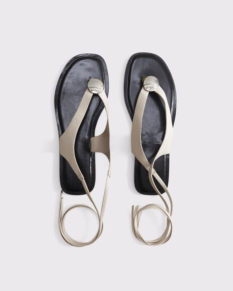 Abercrombie & Fitch Women's Hardware Strappy Thong Sandals in Cream And Black - Size 11 | Abercrombie & Fitch (US)