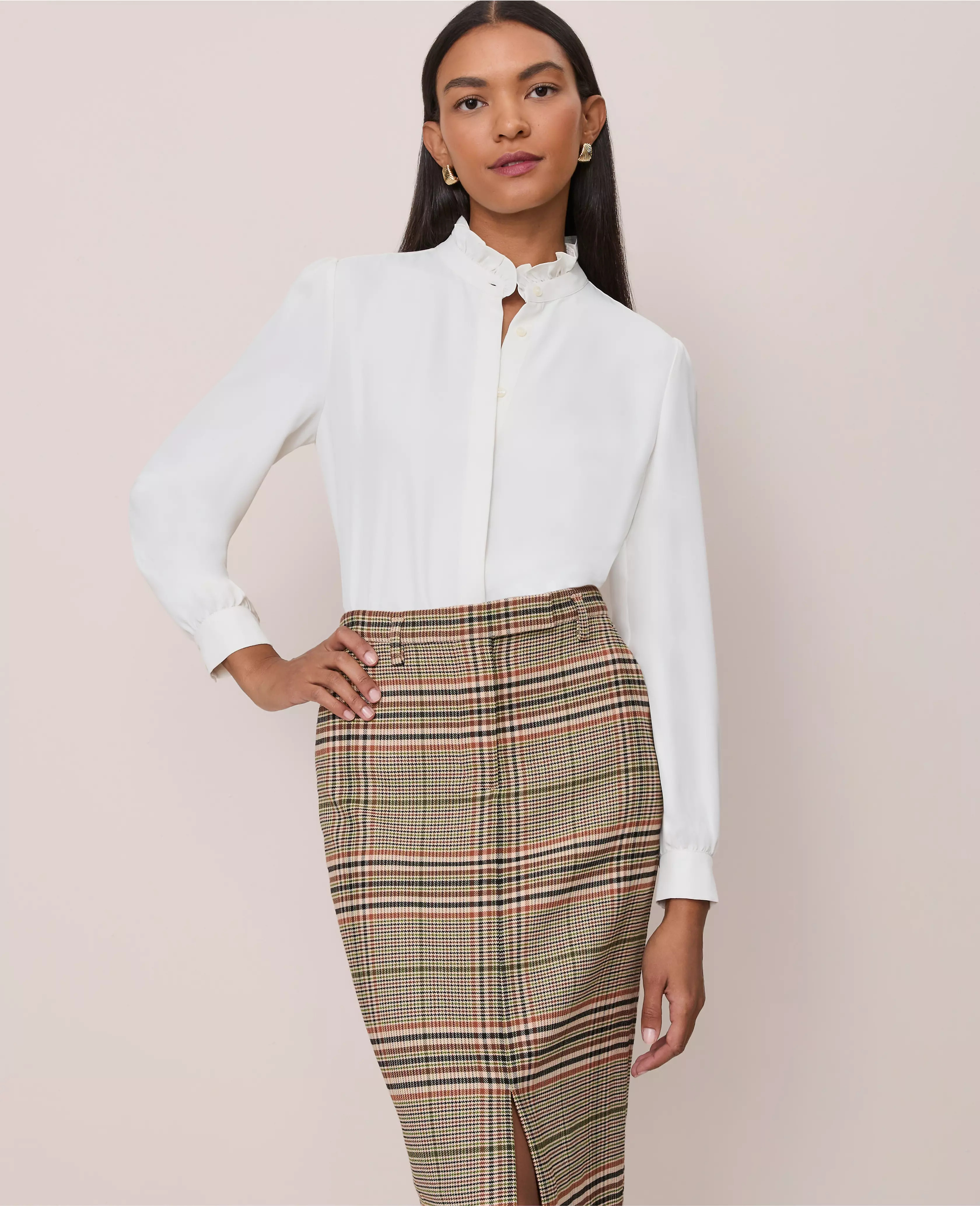 Ruffle Neck Satin Blouse | Ann Taylor