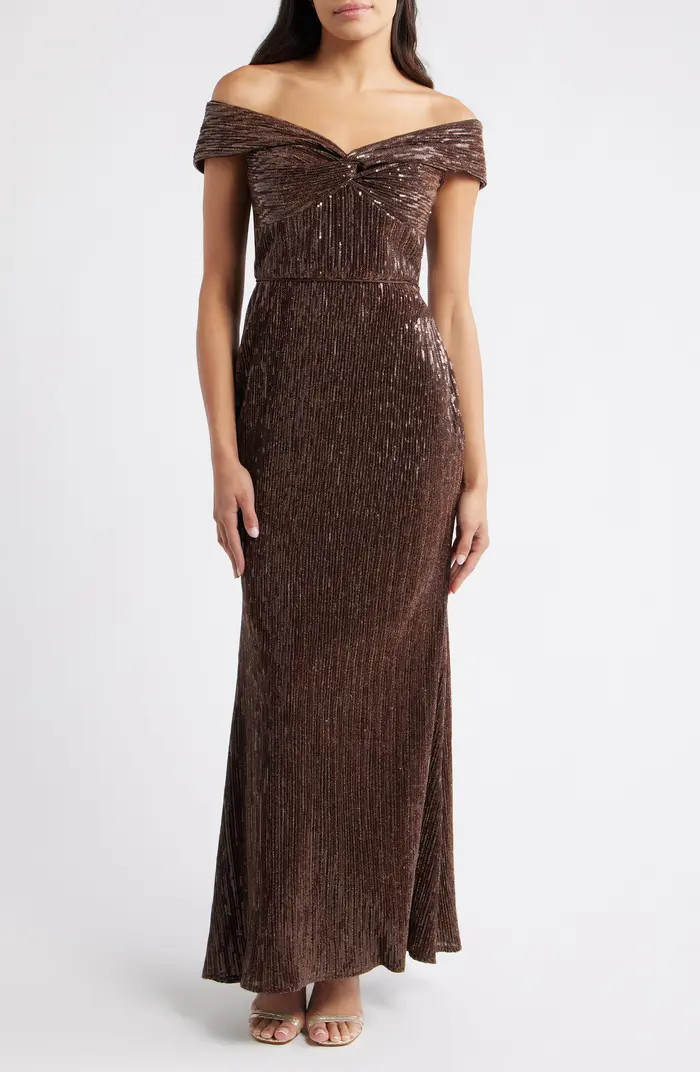 Sequin Twist Off the Shoulder Gown | Nordstrom