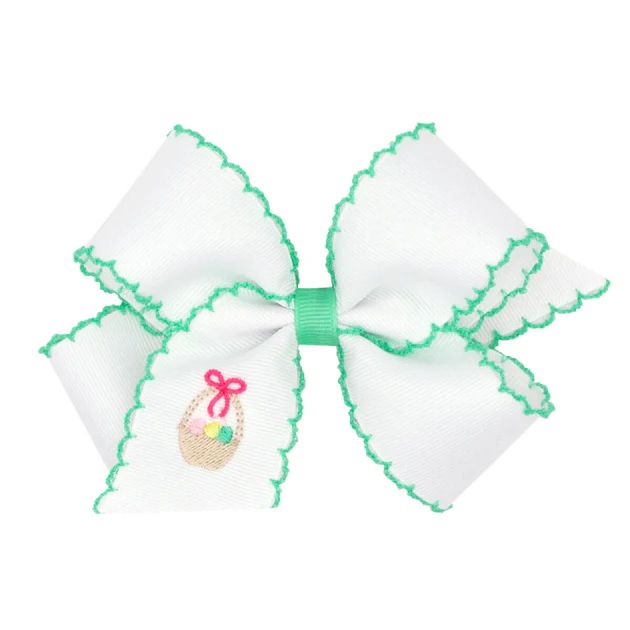 Easter Basket Embroidered Bow White and Mint | Classic Whimsy