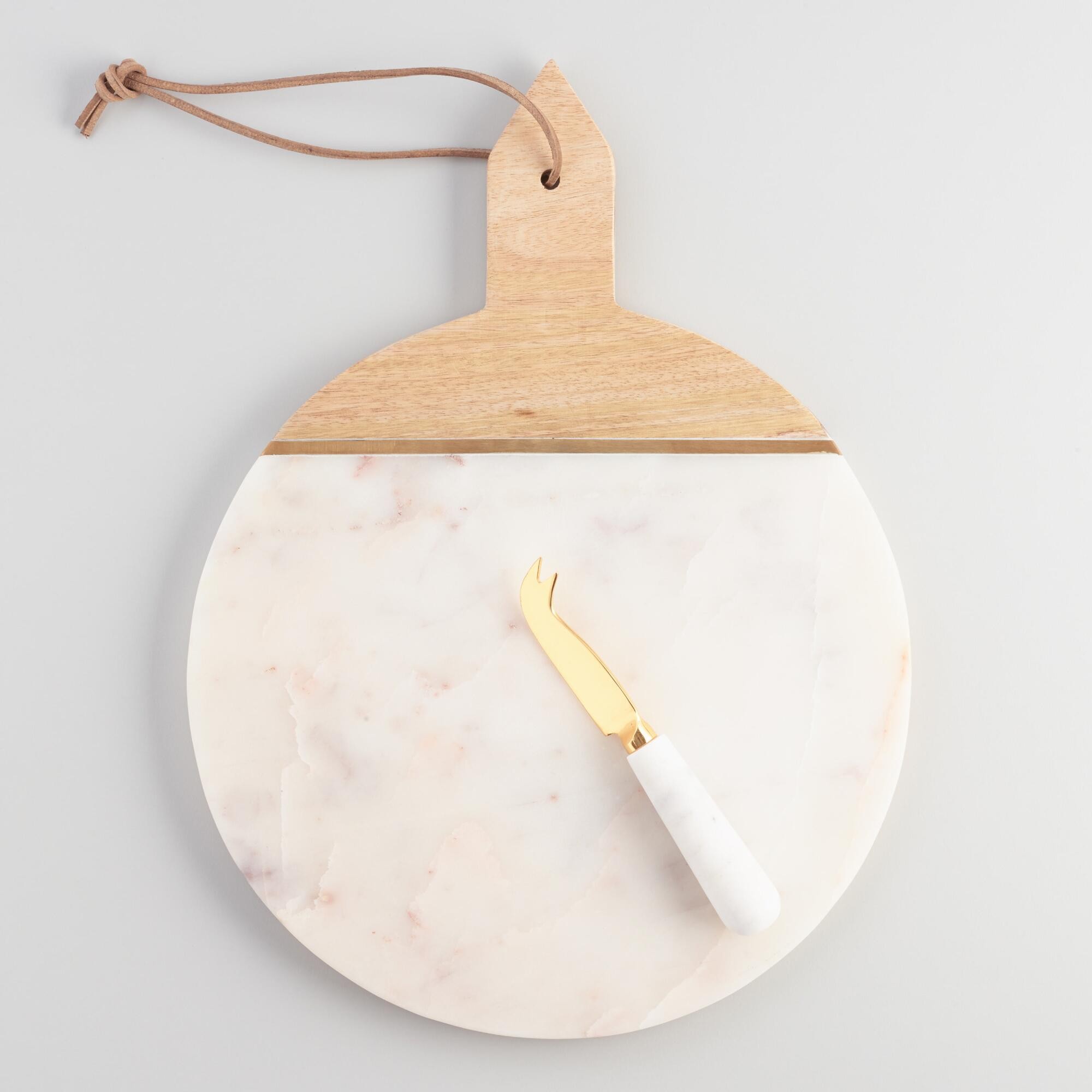 White Marble and Wood Cheese Board and Knife Set by World Market | World Market