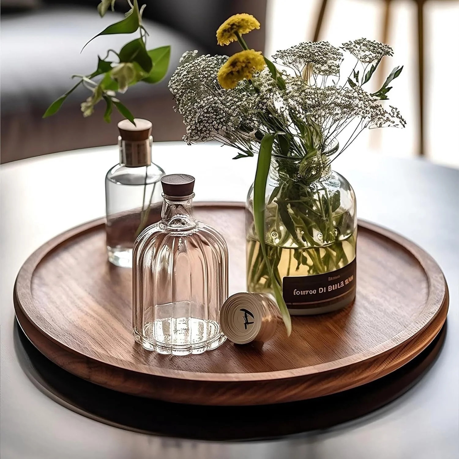 10 Inches Candle Holder Tray Home Decor, Acacia Round Wood Tray for Coffee Table, Coffee Table Tr... | Walmart (US)