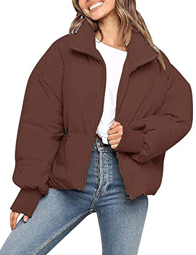 Gihuo Women’s Winter Cropped Puffer Jacket Coat Short Warm Quilted Jacket(Brown-M) | Amazon (US)