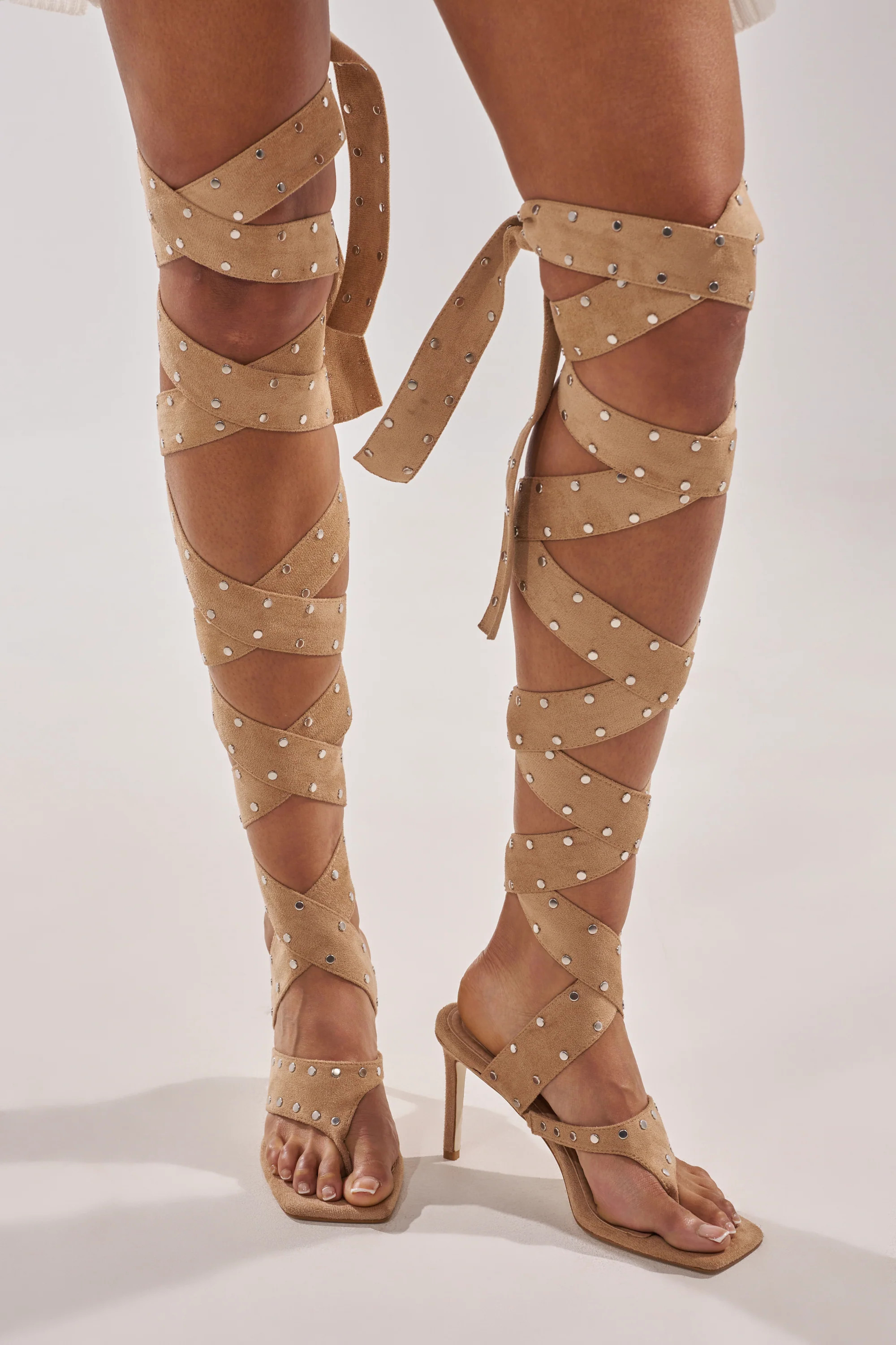 AZALEA WANG SODALITE NUDE FAUX SUEDE LACE UP SANDAL | AKIRA