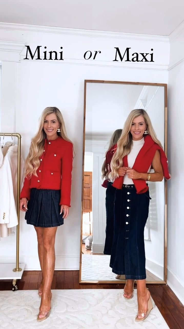 Mini pleated denim skirt 
Denim maxi skirt 


—-

Fall skirt 
Autumn outfit 
Weekend wear 
Maxi skirt 
Mini skirt 
Pleated skirt
Outfit inspo 

#LTKSeasonal #LTKSaleAlert #LTKFallSale