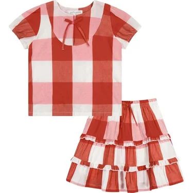 Plaid Top And 2-Tiered Skirt Set, Red Buffalo | Maisonette